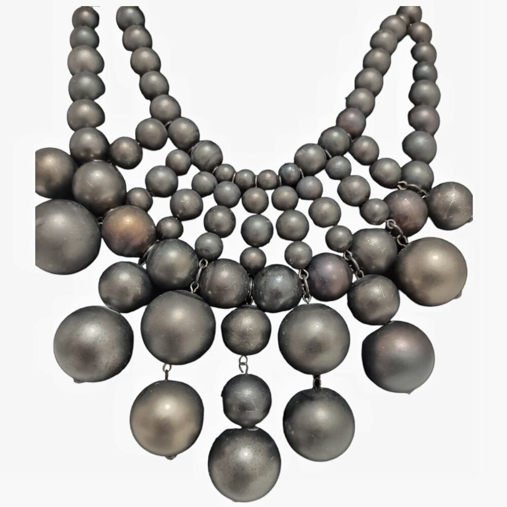 Vintage Bauble Pearl Bead Necklace Gray Bronze Statement Piece Costume Jewelry - Picture 5 of 8